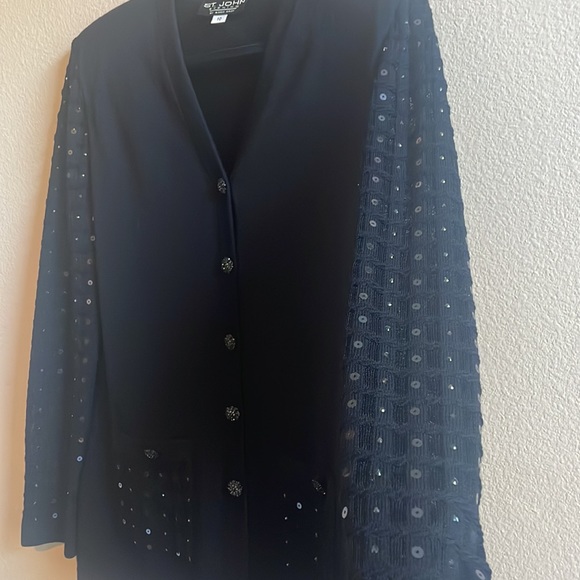 🩶St. John Evening, by Marie Gray, black long slv w/sequins &crystal buttons, 10 - Picture 3 of 9